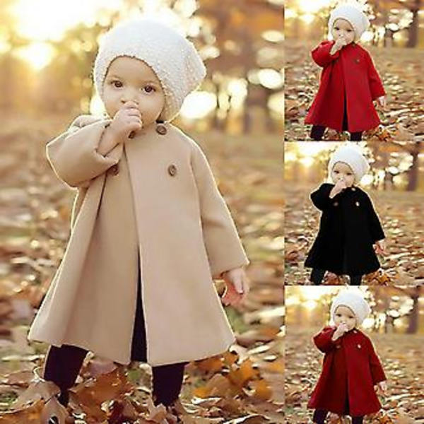 Kragefri Trenchcoat Poncho Kappa med Knappar Ytterkläder för Flickor 1-5 År (12-18 Månader Beige)