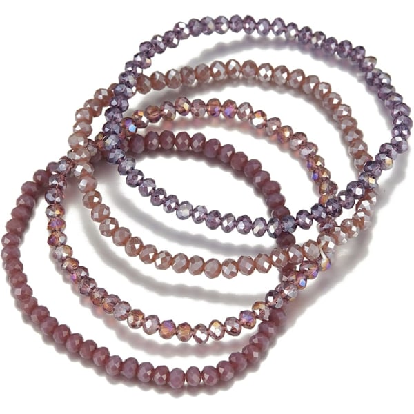 Lila Armband i Boho-stil med Pärlor, Färgglada Stretchiga Armband med Kristallpärlor, Trendigt Smycke, Present till Mors Dag