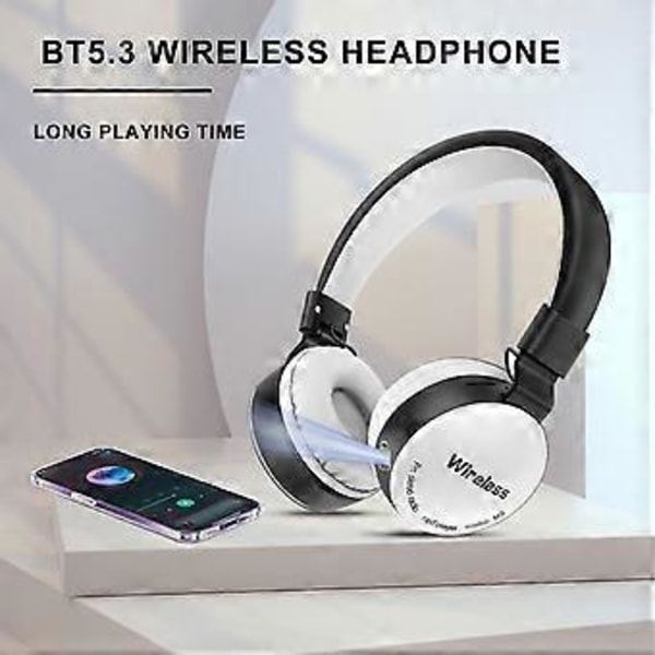 Trådløse Bluetooth-hodetelefoner Over Ear med lys og mikrofon 8 timers bruk Sammenleggbart headset (Hvit)