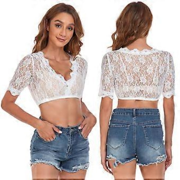 100% Ny Oppgradert Bayersk Oktoberfest Kostyme for Kvinner Tradisjonell Dirndl Bluse Ølhage Crop Top (36 Hvit halv erme)