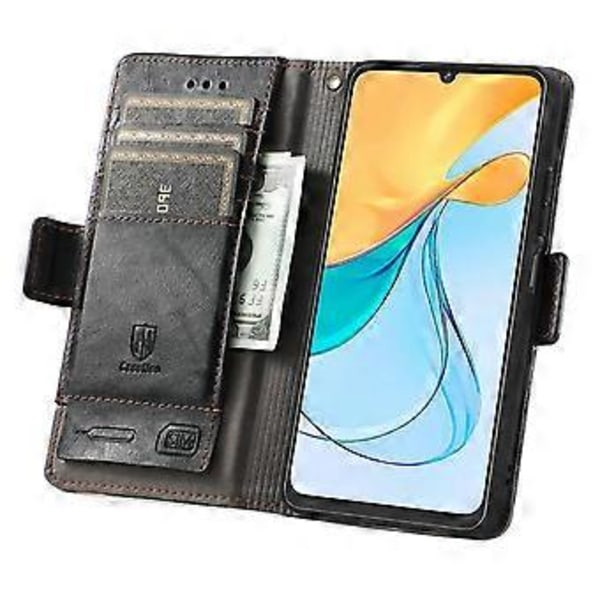 CASENEO PU-nahkakansi jalustalla ja RFID-suojatulla lompakolla ZTE Blade V50 Vita -puhelimelle ()