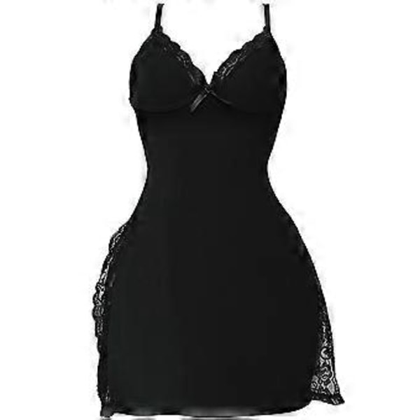 Nattkjole for kvinner, ermeløs, sexy V-hals, nattkjole, sommer, chemise, blonde, loungekjole, farge XL (XL svart)