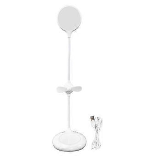 LED Skrivbordslampa Unik Fläktdesign 3 Dimningsnivåer 360° Flexibel Svanhals USB-laddning Multifunktionell Liten Skrivbordslampa
