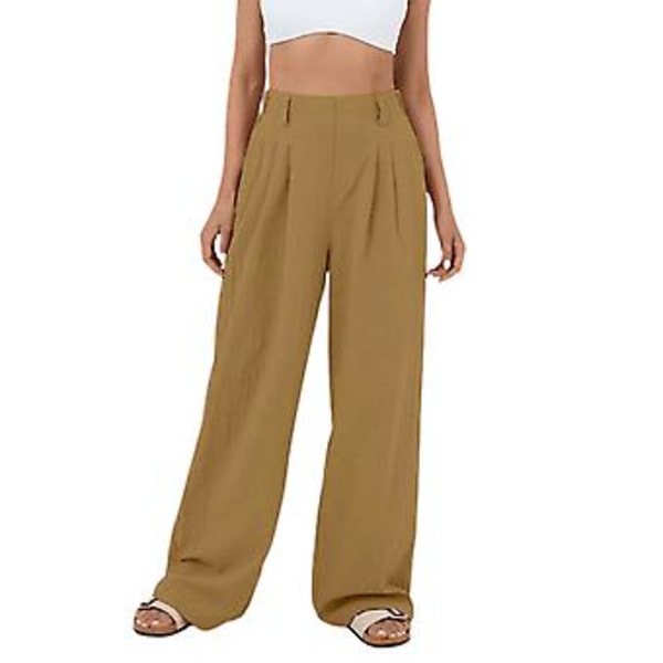 Damernas Högmidjade Vida Benbyxor Mjuka Lättvikts Sweatpants för Shopping Dejting (S Gul)