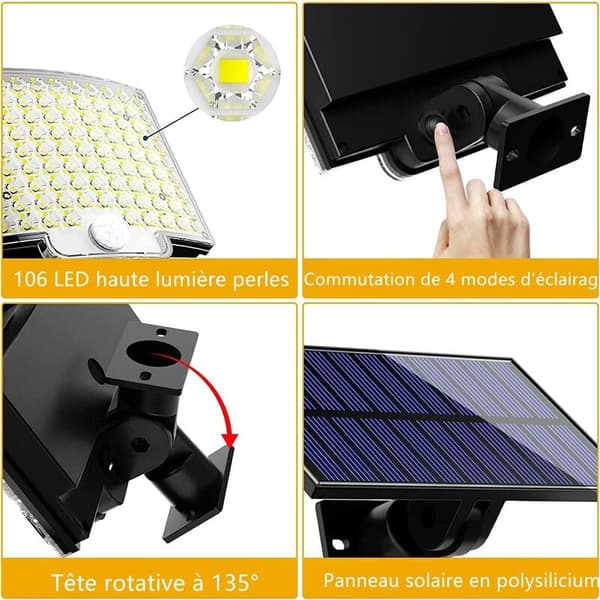 106LED solcellelampe 4 tilstande IP65 5M bevægelsessensor - 1 pakke