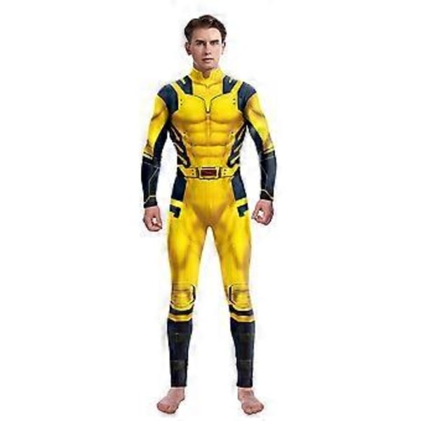 Adults Mens Wolverine Deadpool 3 Bodysuit Cosplay Costume Super Hero Jumpsuit Halloween Carnival Fancy Dress(M Yellow)