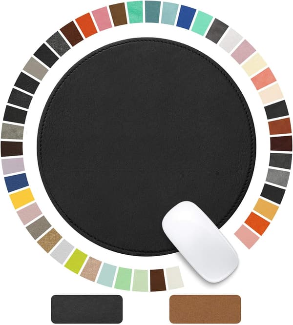 Musematte, rund musematte, PU-musematte, musematte i skinn med sydde kanter, mikrofiberbase med sklisikker vanntett, Mo