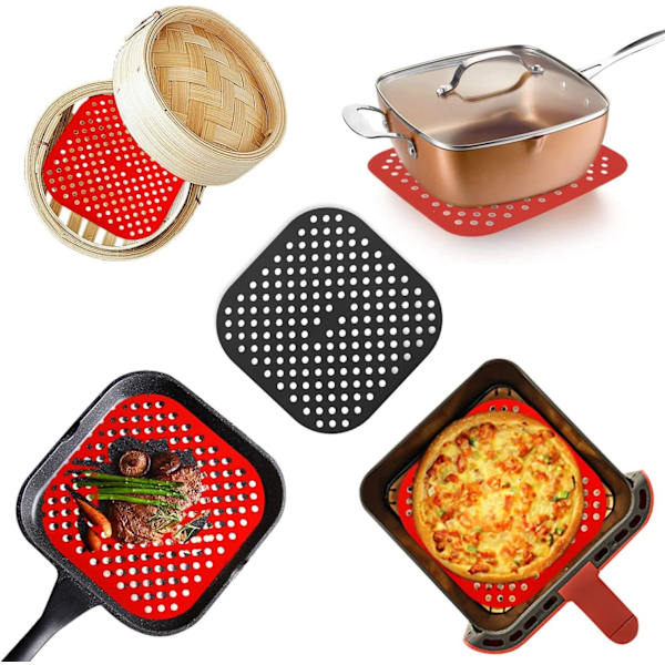 Genanvendelig silikone dampmåtte til frituregryde, 7,5\" firkantet non-stick, Poro