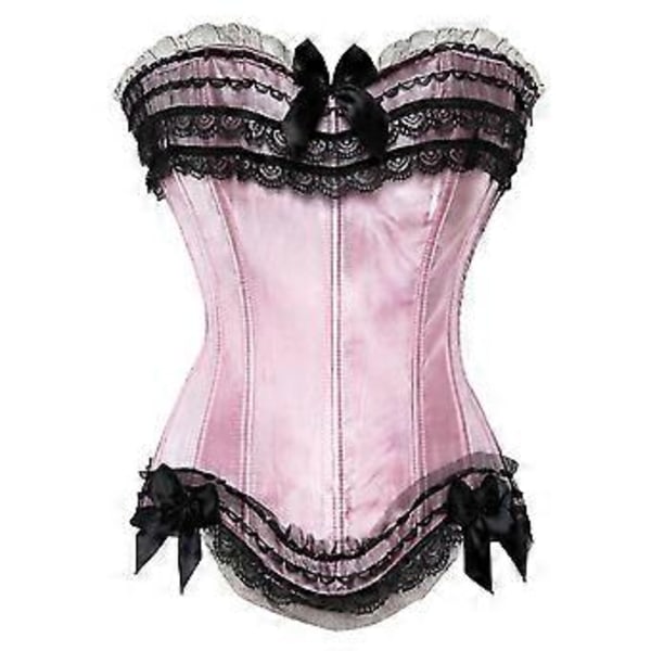 Sexig Satin Spetsöverlägg Korsett Bustier Överbyst Burlesk Corselet Topp Bodyshaper Lingerie Showgirl Festdräkt Plus Size (5XL 8068 Blå)