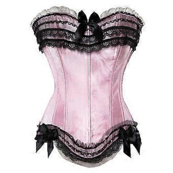 Sexy Satin Lace Overlay Korsett Bustier Overbust Burlesque Corselet Topp Bodyshaper Lingeri Showgirl Party Kostyme Plus Størrelse (5XL 8068 Blå)