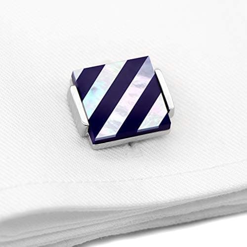 Mansjettknapper i perlemor med onyx-stripe, mansjettknapper til smoking i gavepose, bryllupsgave til menn