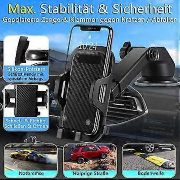 Auton puhelinteline 3 in 1 tuuletusaukkoon & imukuppikiinnitys, puhelinteline autoon silikonisuojalla, universaali auton puhelinteline 360° kääntyvä joustava kaikille puhelimille W15