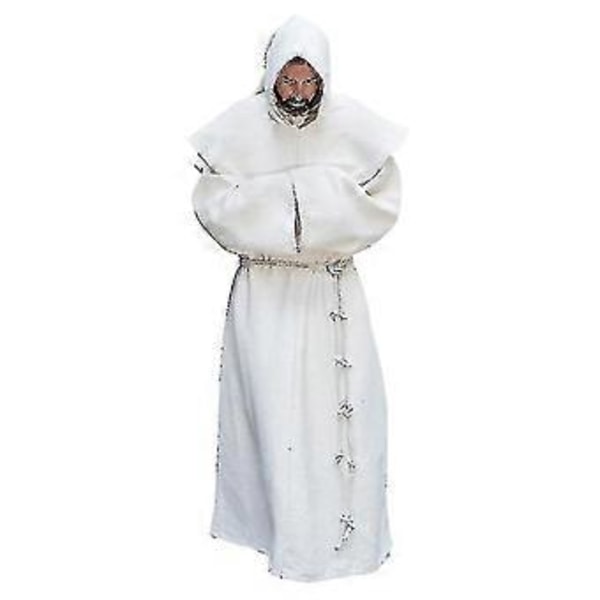 S-5XL Renässansmunk Prästkläder Scapular Friar Kostym Religiös Helgon Klänning Robe Män Präst Huva Kåpa Halloween Outfit (5XL Grå)