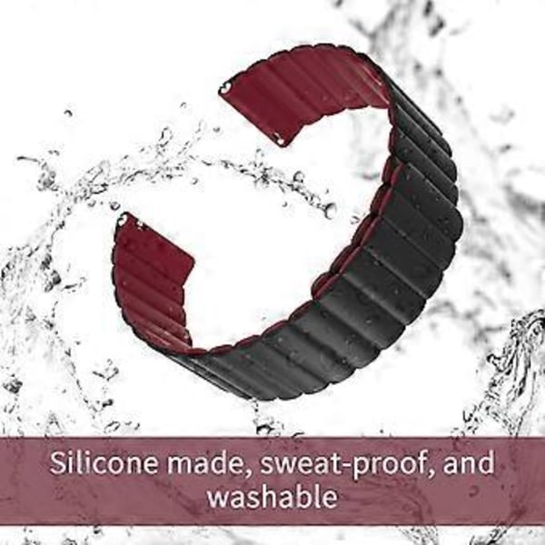 Magnetisk Urrem, Silikon Urrem Hurtig Udløsning Smart Urremme 20mm til Galaxy Watch 42mm 46mm Gear S2 S3 Classic Frontier Active 2 (Vinrød)