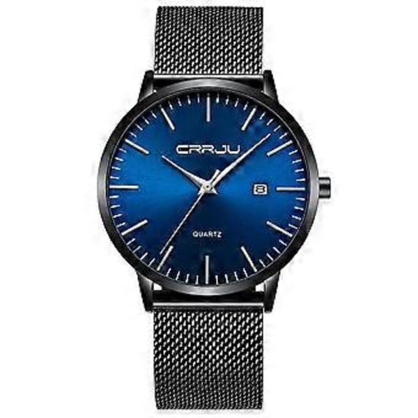 Herremode med sort rustfrit stålrem mesh analog kvarts business herreure