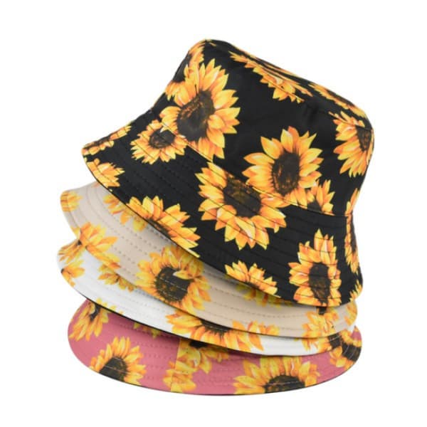 Sort Dame Dou Hat Dobbeltsidet Solhat Reversible Blomsterprint