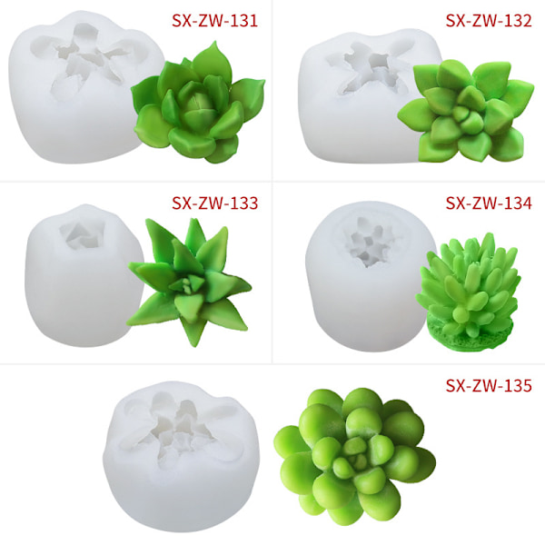 5 stk. Lys Siliconeforme, Sukkulenter Form Til DIY Lys Håndværk