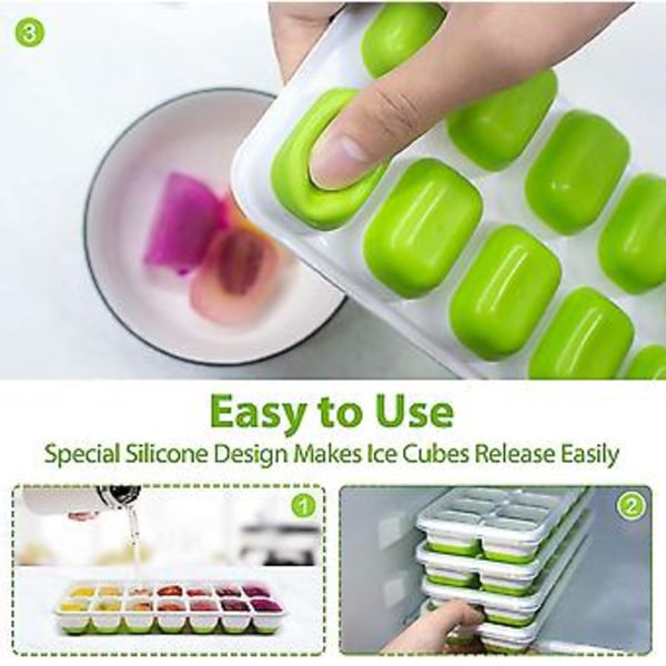 4-pack Silikon Isbitsform, Isbitsform med Fack och Lock, Silikontätning, Lufttät & Vattentät, Stapelbara Isbitsformar (grön)