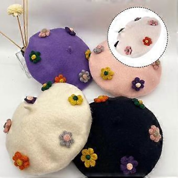 1 stk. Barneberet Ullhatt Nydelig Blomst Flott Vintermalerhatt