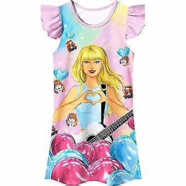 Flickor Barn Taylor Swift Tecknad Figur Nattlinne Musikkonsert Pyjamas Klänning Sovkläder Nattkläder Klänningar för Fans (5-6 År)