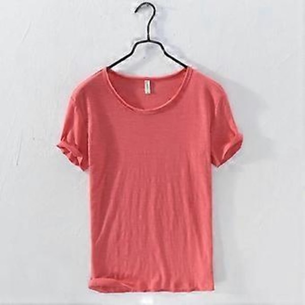 Retro Raw Edge T-paita miehille 100% puuvillaa Kevyt Hengittävä Slim-fit Yksivärinen O-kaula-aukko Rento Perus Toppi (XL punainen)