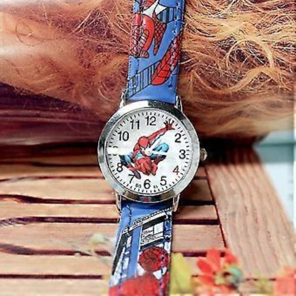 Barn Pojkar Spiderman Quartz Klocka Tecknad Konstläder Armbandsur Gåva (Blå)