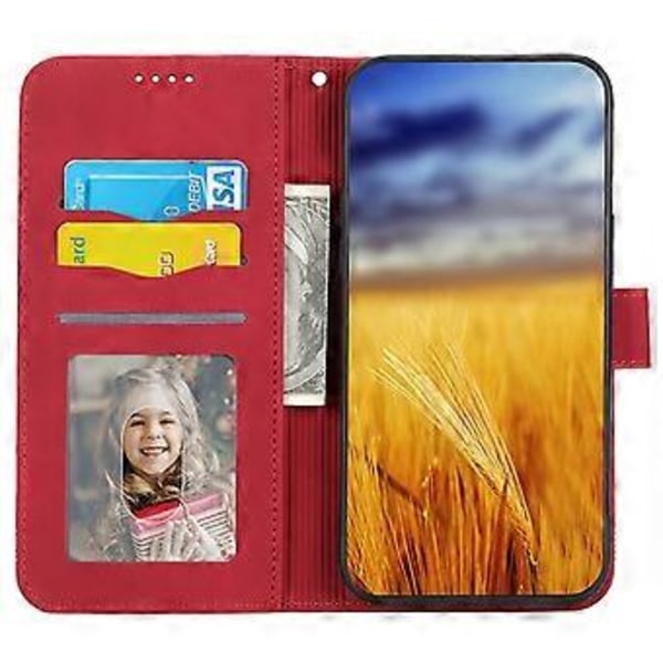 DIERFENG DF-03 för Xiaomi Redmi Note 13 4G Fodral Plånbok Läder Flip Telefon Skal - Röd(Röd)