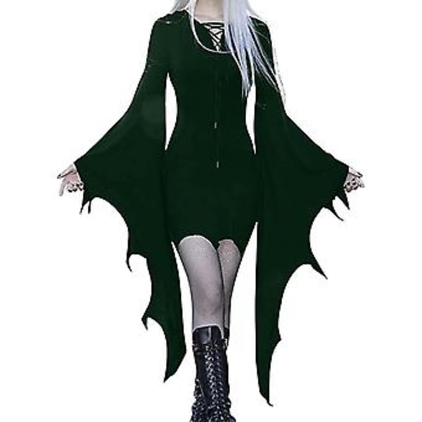 Halloween-lepakäärmehihainen bändipuku, ei haalistu eikä tartu, cosplay-juhlatarvikkeet (2XL tummanvihreä)