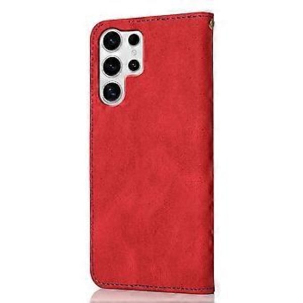 Fodral till Samsung Galaxy S25 Ultra, färgskarvad plånboksfodral i läder med handledsrem (Stil B)