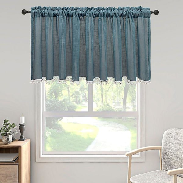 Window Treatment Fine Crafted Thermal Insulation Polyester Farmhouse Thicken Rod Pocket Short Curtain For Home Light Blue