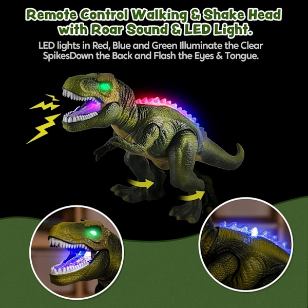 LED-lys fjernkontroll dinosaurer går og brøler realistisk T-Rex