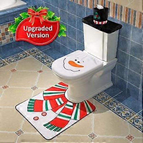 3-pack Toalettlock Set Snögubbe Jultomte Röd Juldekoration för Badrum
