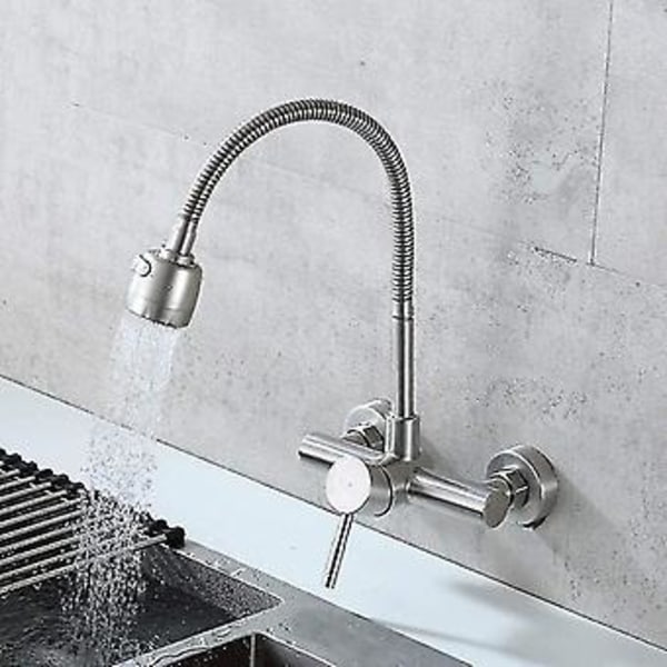 Tib 360 Graders Drejelig Vægmounted Køkkenarmatur Med Sprøjte In-wall Roterende Vask Vandhane Kold Vand Mixer Tap Single Leve ( )