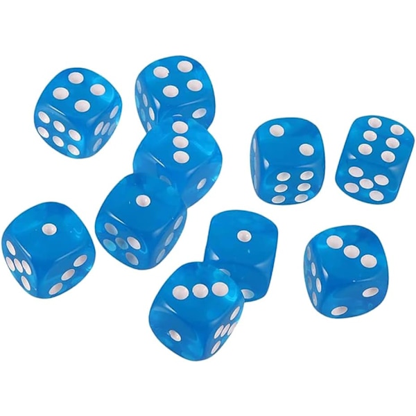 10 16mm D6 Polyhedriske Akryl Terninger (Himmelblå) til DND Terninger RPG MT