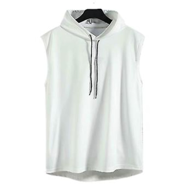 Fianao Herre T-shirt Ren Farve All Match Løstsiddende Svedabsorberende Sommer T-shirt til Basketball (2XL Hvid)