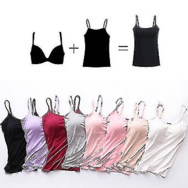 Dame Polstret Myk Casual BH Tank Topp Dame Spaghetti Cami Topp Vest Dame Camisole Med Innebygd BH Høy Kvalitet (L Svart)
