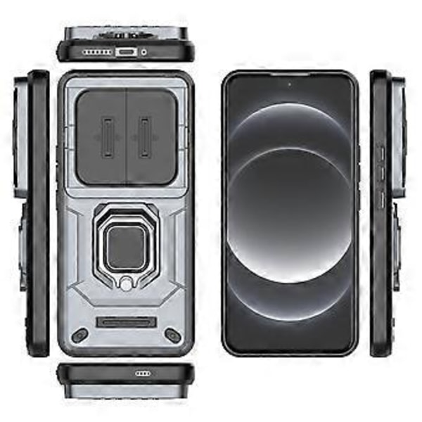 Xiaomi 14 Ultra -kotelo PC+TPU jalustalla ja liukuvalla linssinsuojuksella - Harmaa (Harmaa)
