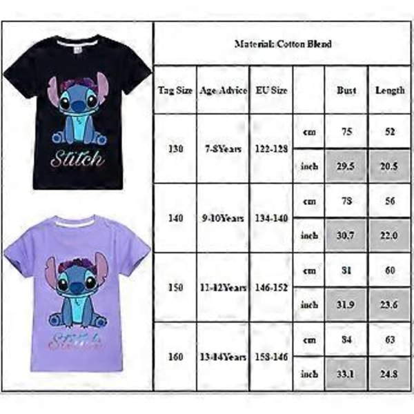 Lilo och Stitch Barn Pojkar Flickor T-shirts Tryckt Grafisk Tees Skjortor Rund Hals Kort Ärm Sommar Topp (13-14 År Lila)