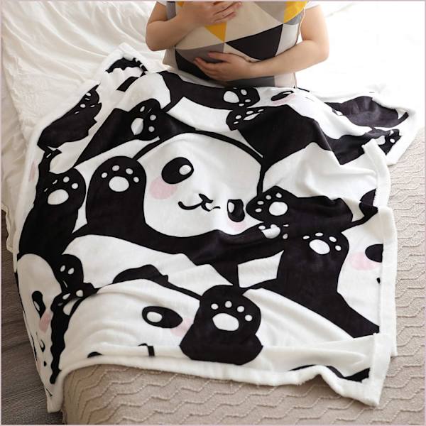 Panda Pläd, Mjuk Plyschfilt med Panda Motiv, Perfekt Present till Flickor