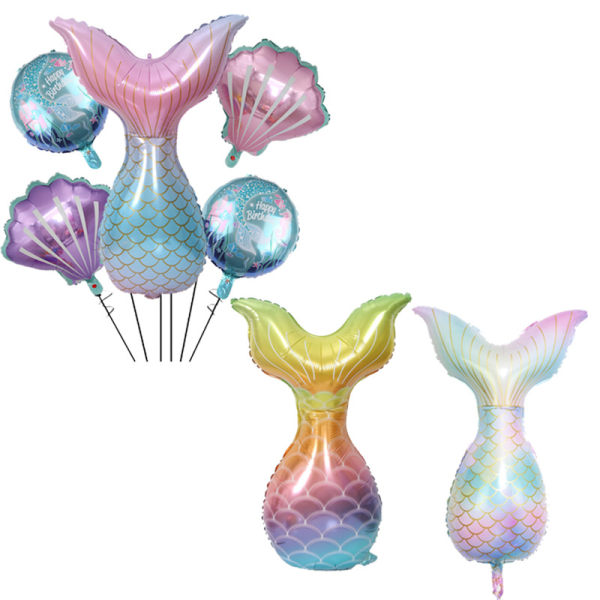 5 Pieces Foil Balloons Set Mermaid Sea Theme Birthday Party Decor