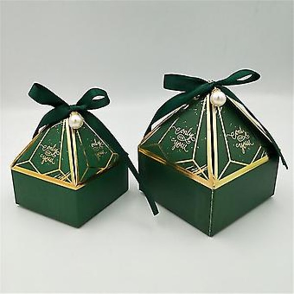 Gaveæske Bryllupsartikler Fest Slikæske Baby Shower Papir Chokoladeæsker Bronzebelagte Emballageæsker (S 7x7x8cm Grøn Perle)