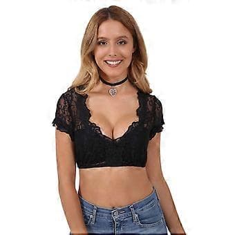 2023 NYHET Dam Dirndl Blus Vit Spets Elegant Dirndl Blus Kostym Blus Spets och Bomull Dirndl Blus Oktoberfest(S Svart)