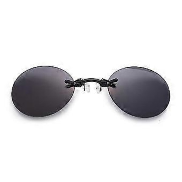 Matrix Morpheus Retro Men Round Clip On Nose Glasses  Rimless Sunglasses [jkw] ( Black And Gray Lens)