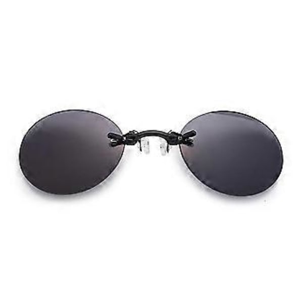 Matrix Morpheus Retro Runde Clip-On Næsebriller  Ramløse Solbriller [jkw] (Sort Og Grå Linse)
