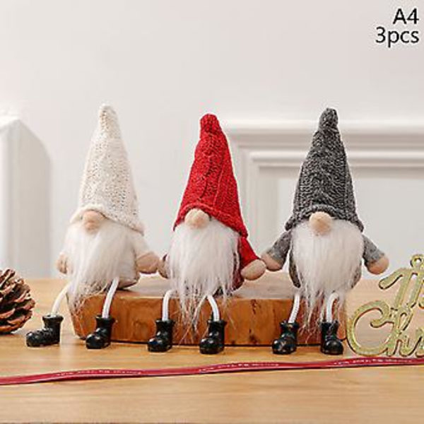 3 st juldockor utan ansikte, söta sittande figurer, gamla män, prydnadsföremål (Färgglada (3 st))