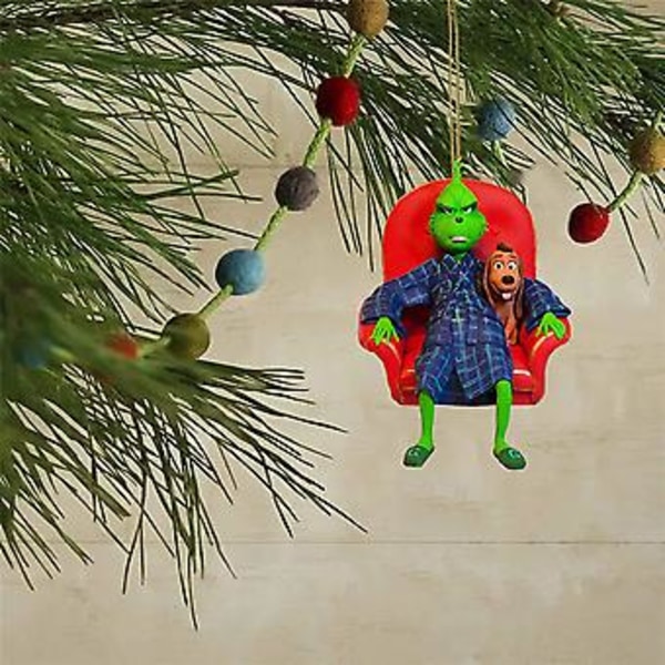 2023 Julepynt med sjov Grinch 2D Ornament til juletræet - Grøn Monster Akryl Vedhæng Gave (D)