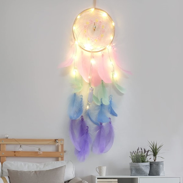 Hongyans LED Dream Catcher, Håndlavet Dream Catcher med Fjer og Lys