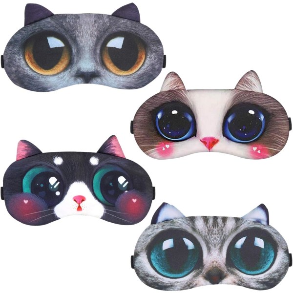 4 Pack Sleep Mask, Animal Sleep Mask Blød og Fluffy Eye Mask til