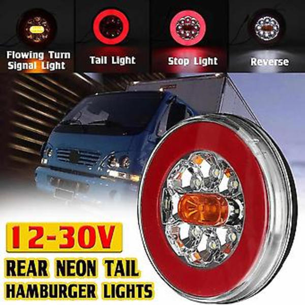 Runda LED 4-i-1 Lastbils Bakljus 12-24V Dynamisk Bakblinkers Backväxel Bakbroms Stopplampa För