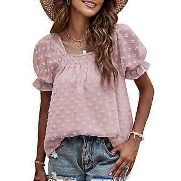 Lyhythihaiset paidat kesä rento T-paidat kesä naisten neliöpääntie sifonki jacquard Sweepink(XXL )